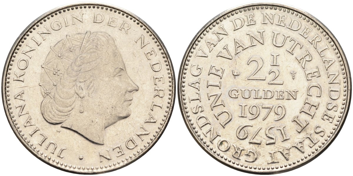 Нидерланды 2 1/2 гульдена 1979 400 лет Утрехтскому союзу, Юлиана (1949-1980) KM 197 никель 4587-1221
