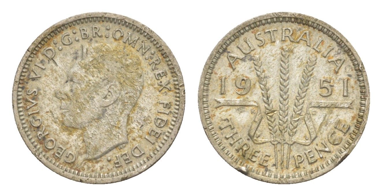 Австралия 3 пенса 1951 Георг V (1936-1952) KM 44 серебро 4588-1028