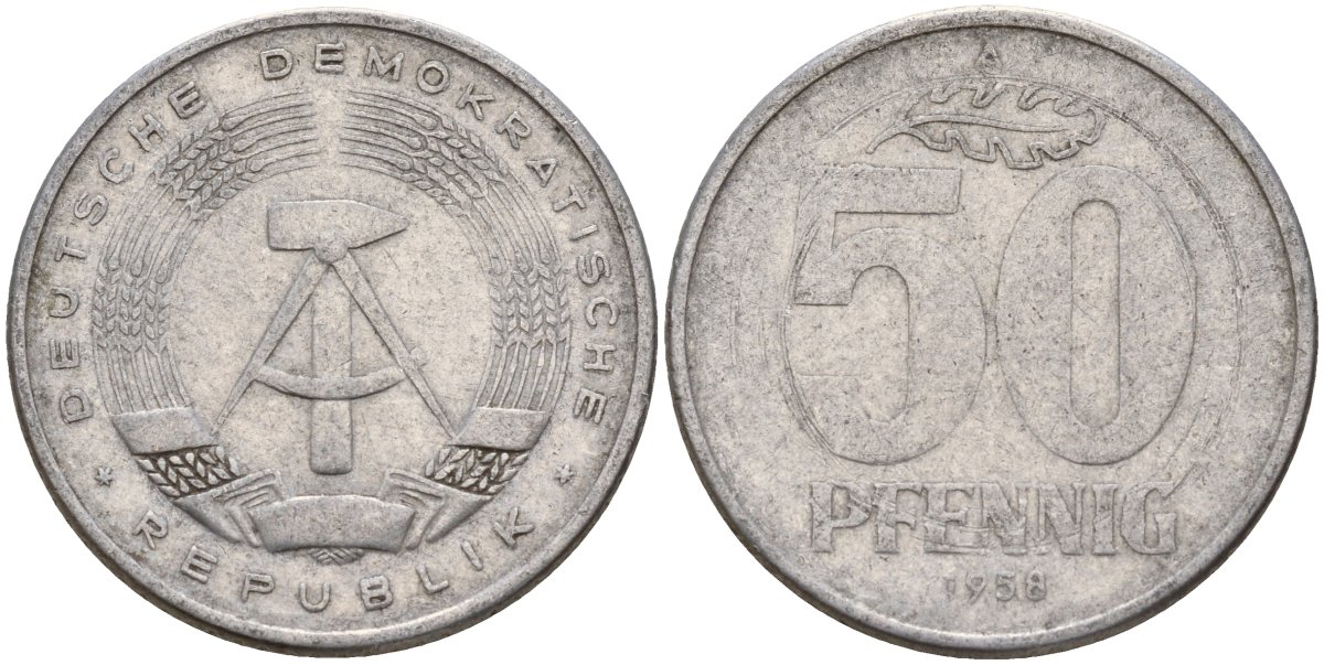 ГДР 50 пфеннигов 1958 A KM 12.1 алюминий 106-1223