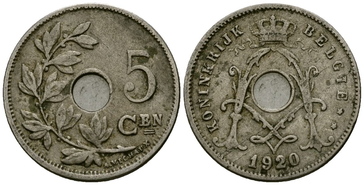 Бельгия 5 сантимов 1920 Belgie KM 67 медно-никель 4173-219