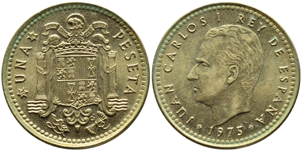 Испания 1 песета 1975 (78) Хуан Карлос I (1975-2014) KM 806 алюминиевая бронза 4393-231