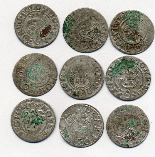 ПОЛЬША ЛОТ ИЗ 9 МОНЕТ В ПОЛТАРАК XVII век серебро M12-13-1
