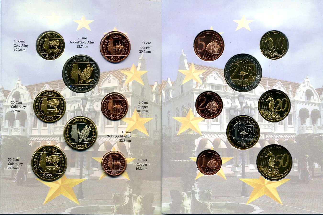 Аруба набор из 8 монет 2005 1 евроцент-2 евро, европробники, в оригинальном буклете UNC 00-00-00