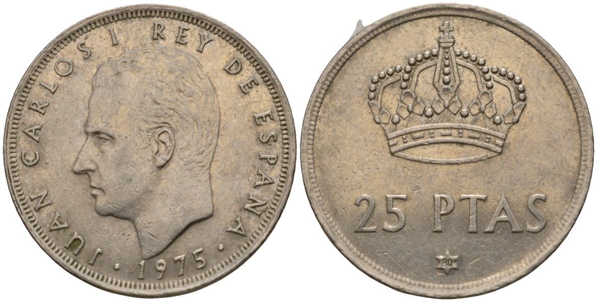 Испания 25 песет 1975 (80) Хуан Карлос I (1975-2014) KM 808 медно-никель 117-536