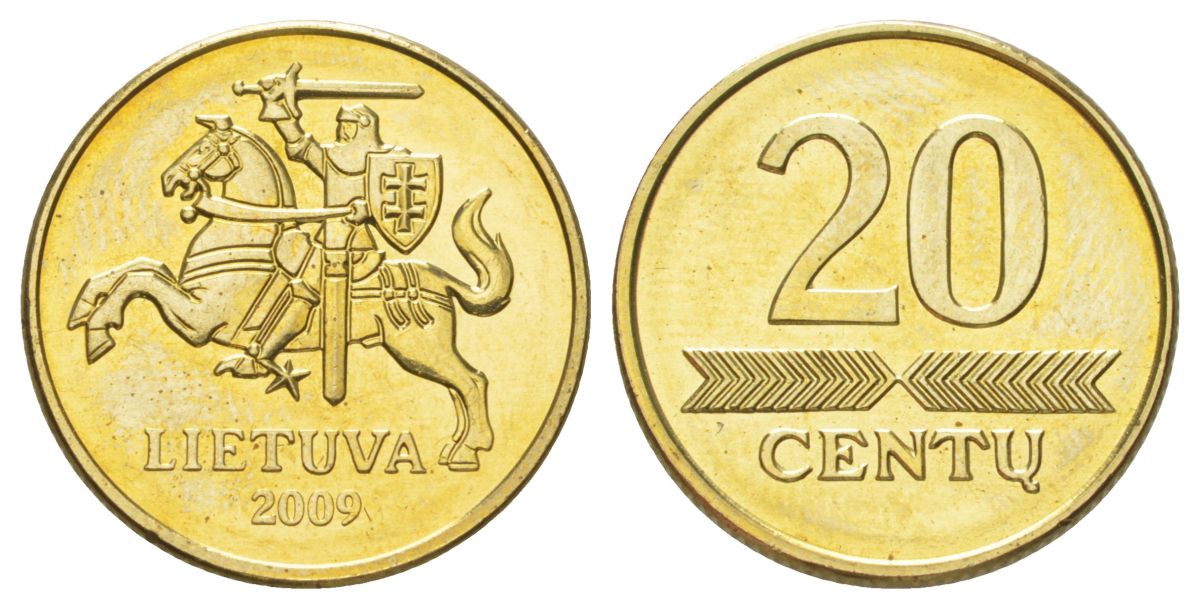 Литва 20 центов 2009 KM 107 никель латунь UNC 4625-615