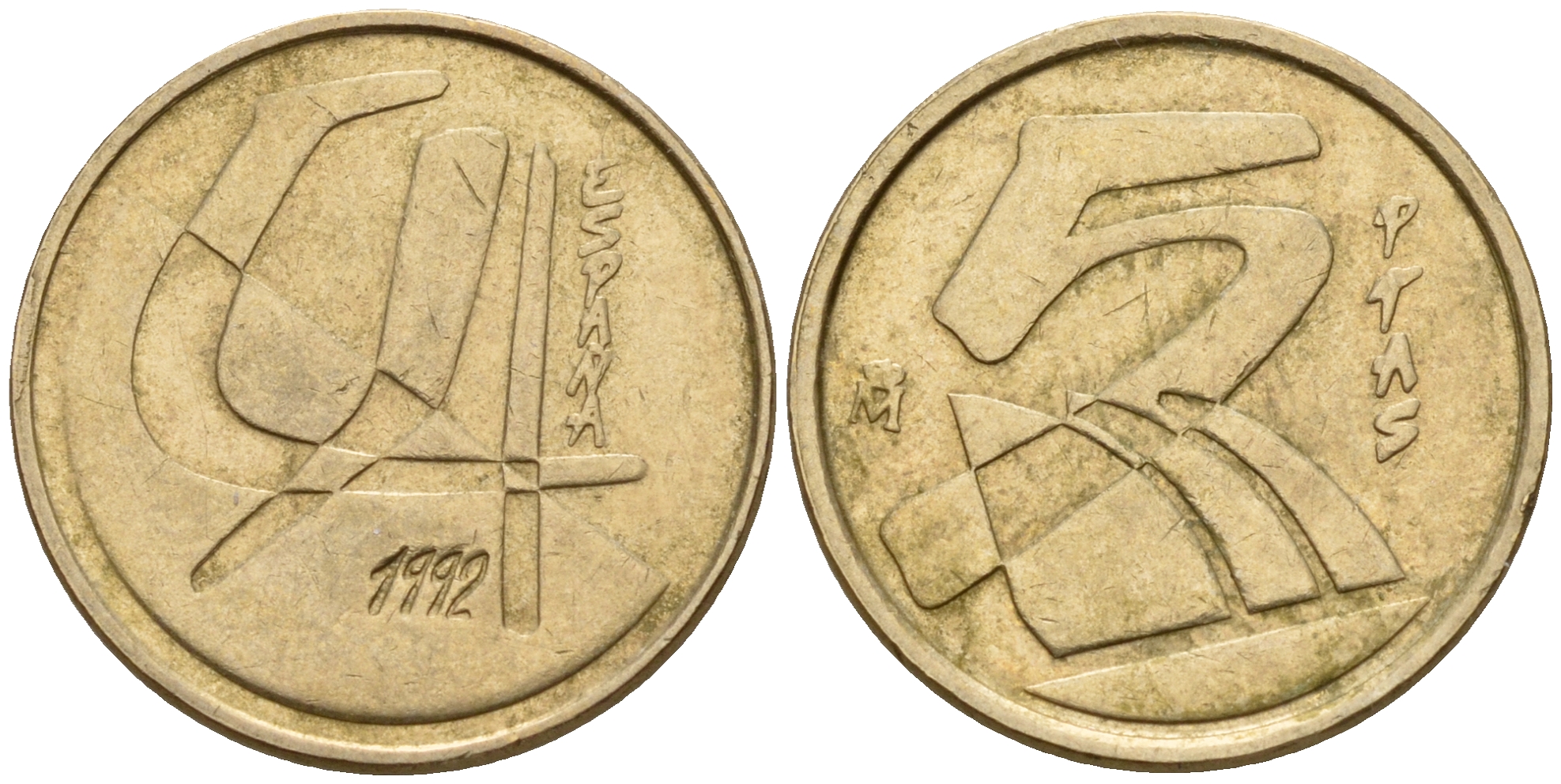 Испания 5 песет 1992 Хуан Карлос I (1975-2014) KM 933 алюминиевая бронза    4598-1168