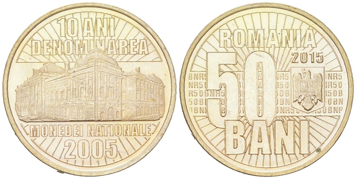 Румыния 50 бань 2015 10 лет деноминации валюты KM 337 никель латунь BU 183-954