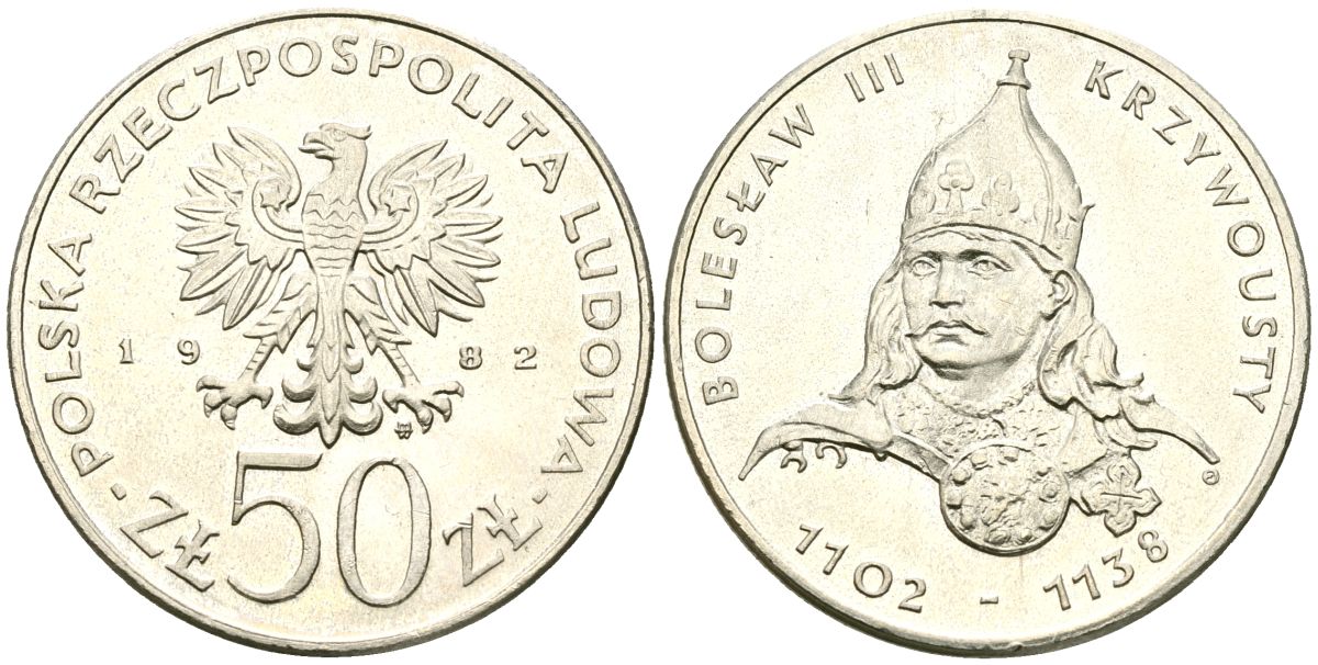 Польша 50 злотых 1982 MW, серия польские правители, Болеслав III Кривоустый (1102-1138) KM 133, Parchimowicz 264 медно-никель 4168-1026