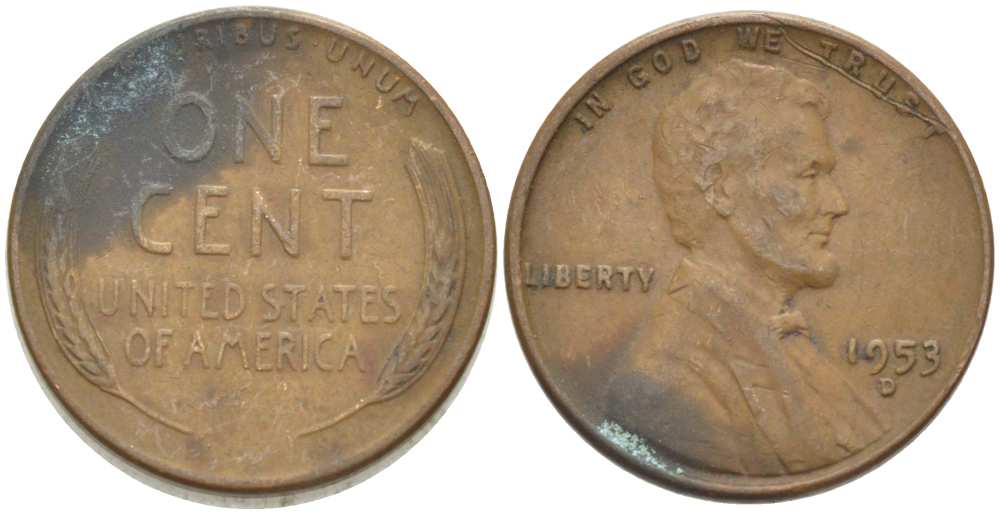 США 1 ЦЕНТ 1953 D, ЛИНКОЛЬН KM А132 медь цинк 218-632