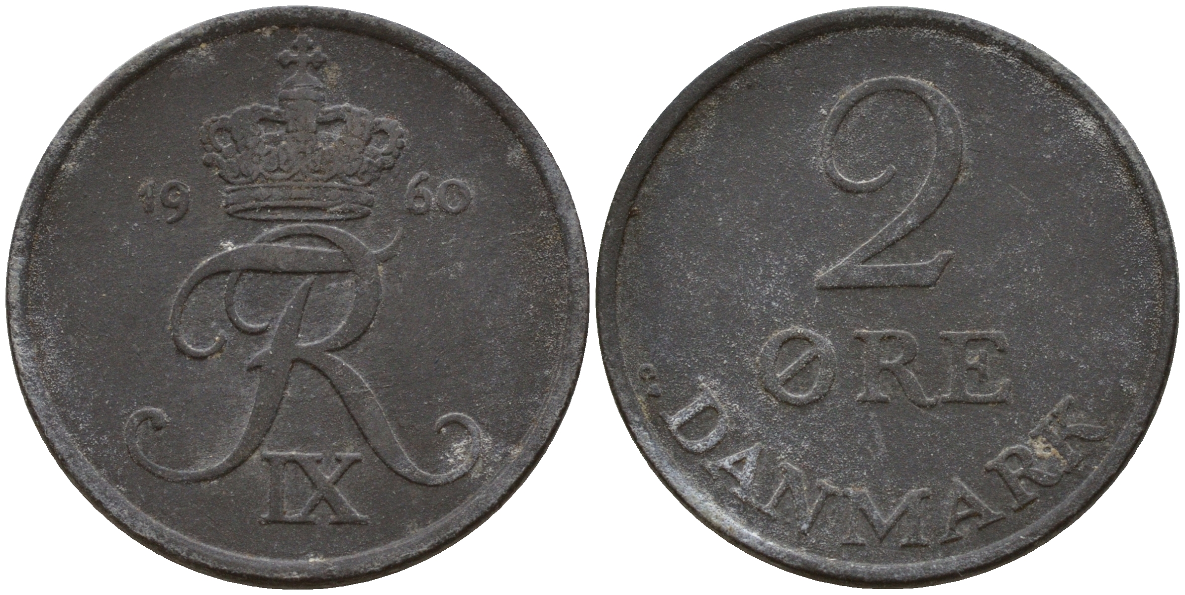 Дания 2 эре 1960 C; S, Фредерик IX (1947-1972) KM 840.2 цинк    4601-845