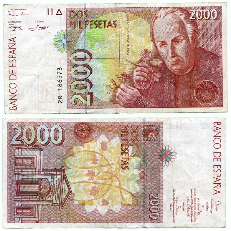 ИСПАНИЯ 2000 ПЕСЕТ 1992 (1996) Pick 164 бумага 7486-73-3-2