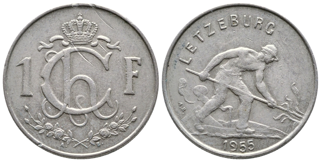 ЛЮКСЕМБУРГ 1 ФРАНК 1955 СТАЛЕВАР KM 46.2 медно-никель 53-1157