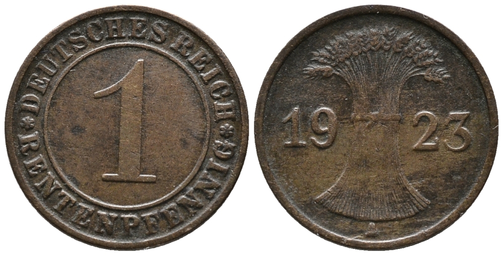 ГЕРМАНИЯ 1 РЕНТЕНПФЕННИГ 1923 А KM 30, J. 306 бронза 39-828