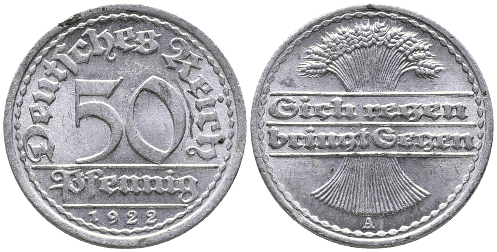 ГЕРМАНИЯ 50 ПФЕННИГОВ 1922 A KM 27, J. 301 алюминий 24-1043