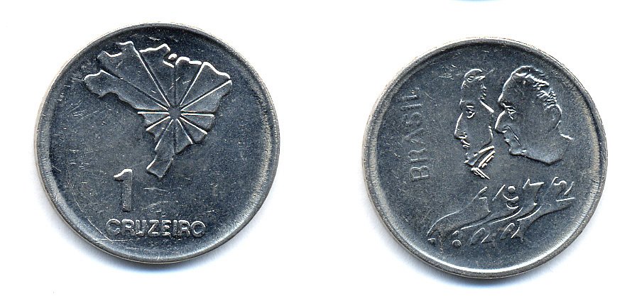 Бразилия 1 крузейро 1972 150 лет независимости KM 582 никель aUNC 51-5731