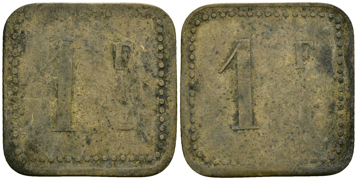 Франция 1 франк XIX-XX век ресторанный жетон латунь 4166-746