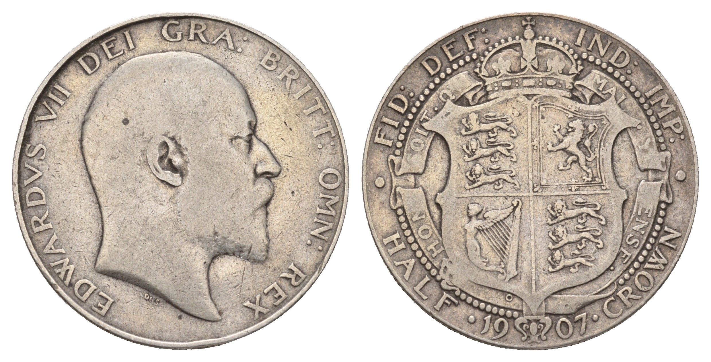 Великобритания 1/2 кроны 1907 Эдуард VII (1901-1910) KM 802, Spink 3980 серебро 443-1613