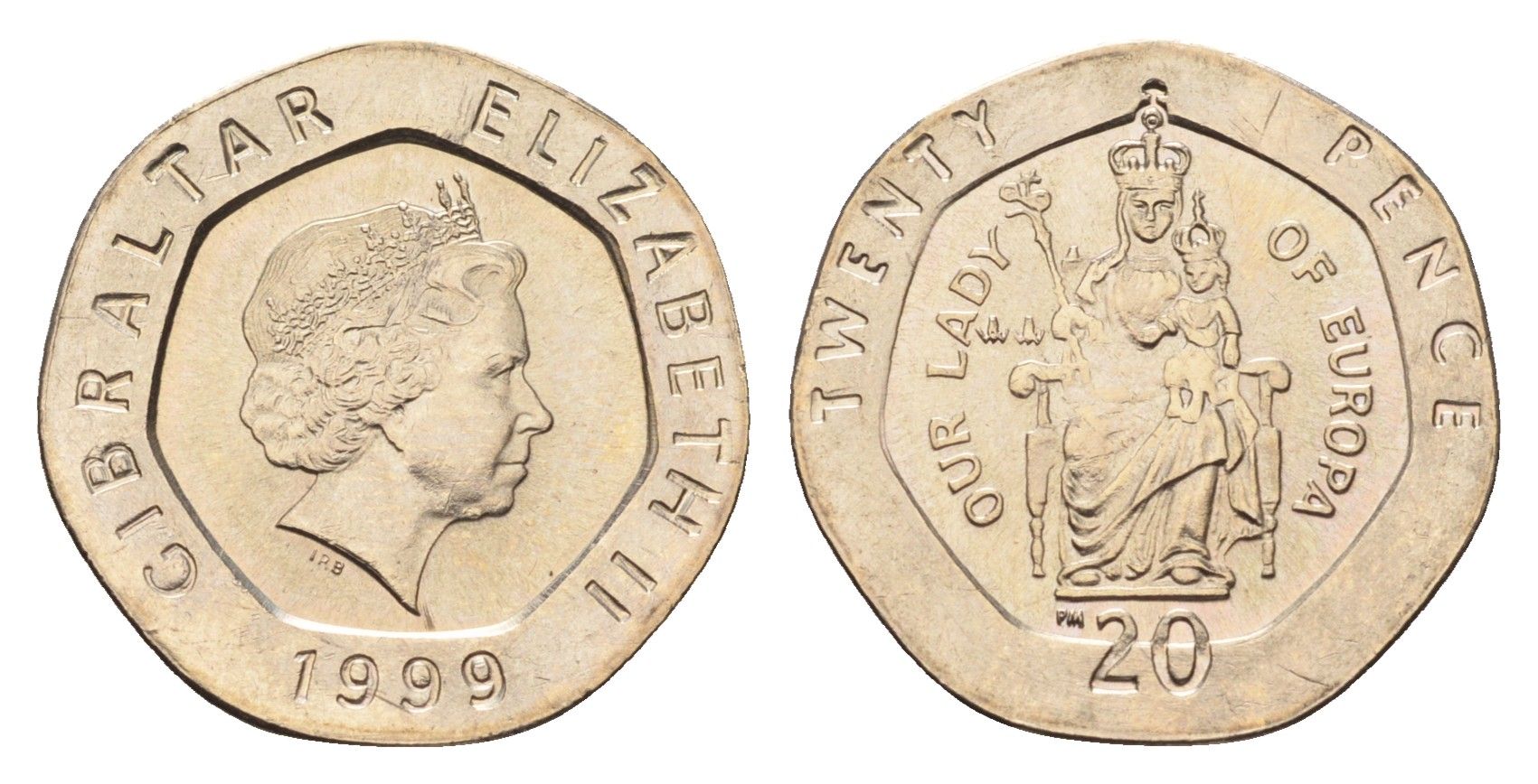 Гибралтар 20 пенсов 1999 KM 777 медно-никель UNC 4668-528