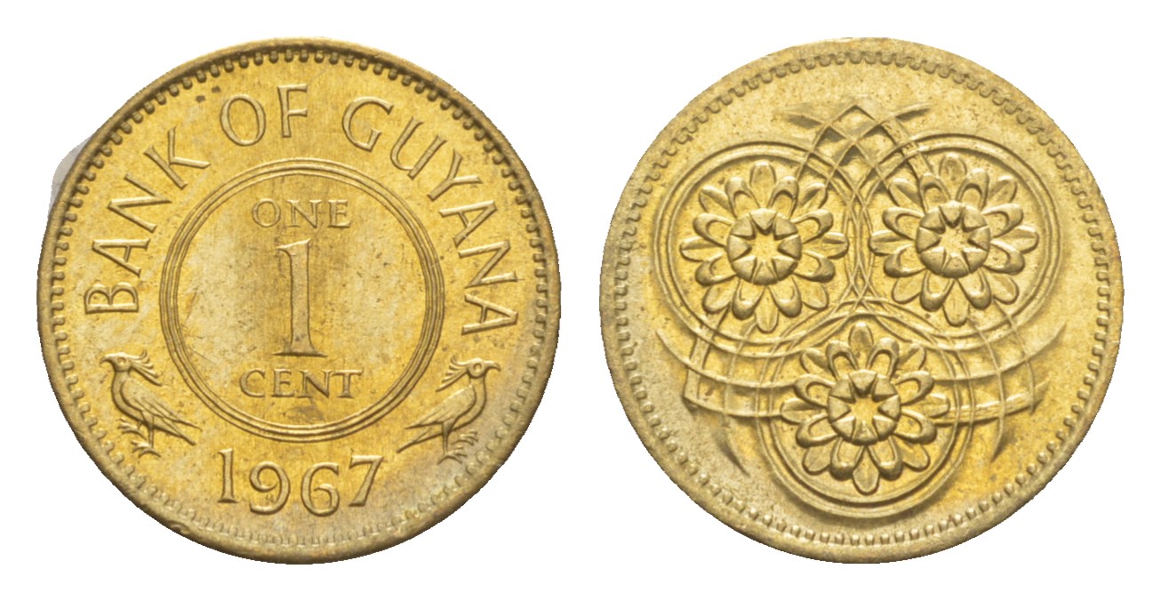 Гайана 1 цент 1967 Республика KM 31 никель латунь UNC 4659-469