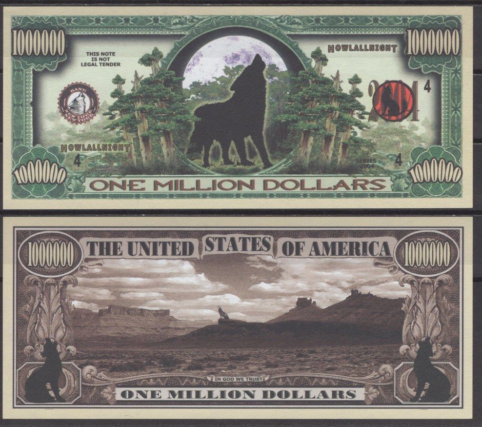 США 1000000 долларов 2004 Выть всю ночь - волк бумага UNC (пресс) 7197-3-3