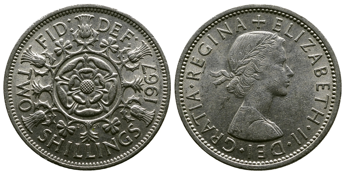 Великобритания 2 шиллинга (флорин) 1967 Елизавета II (1952-2022) KM 906, Spink 4146 медно-никель 4382-815