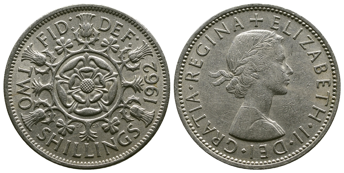 Великобритания 2 шиллинга (флорин) 1962 Елизавета II (1952-2022) KM 906, Spink 4146 медно-никель 4382-336