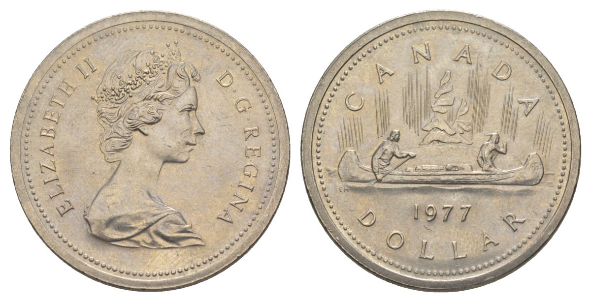 Канада 1 доллар 1977 Елизавета II (1952-2022), каноэ KM 117 никель UNC 4185-546