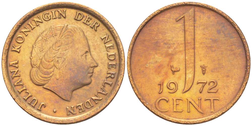 Нидерланды 1 цент 1972 Юлиана (1948-1980) КМ 180 бронза 3309-341