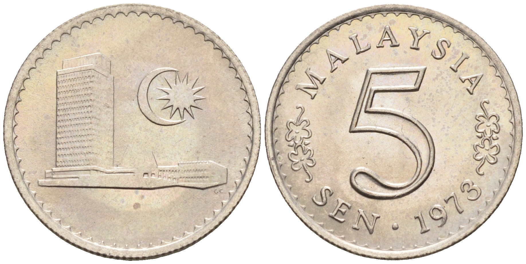 Малайзия 5 сенов 1973 здание парламента KM 2 медно-никель UNC 4588-1011