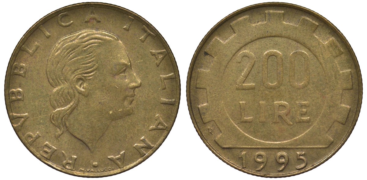 Италия 200 лир 1995 R, шестерня KM 105 алюминиевая бронза 4128-1257