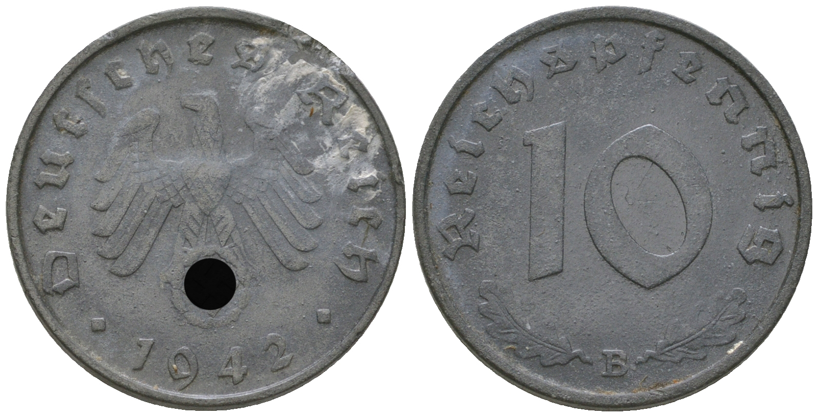 Германия 10 рейхспфеннигов 1942 B KM 101, J. 371 цинк 4589-1244
