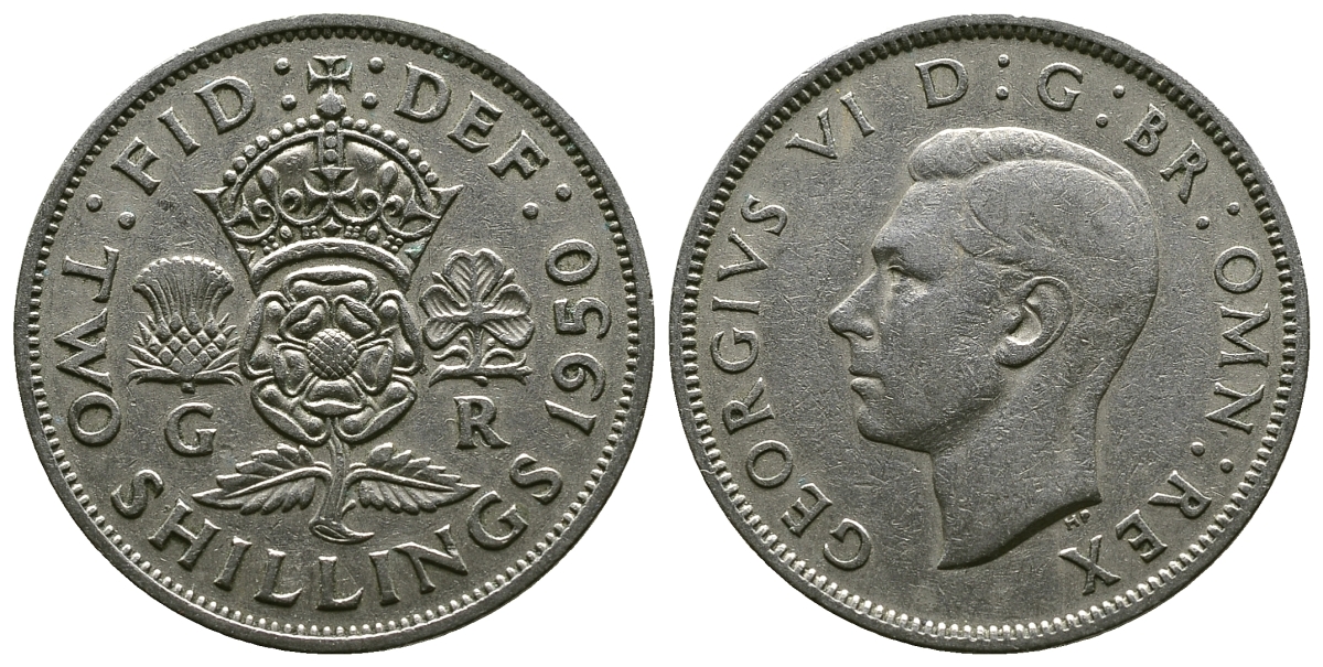 Великобритания 2 шиллинга (флорин) 1950 Георг VI (1936-1952) KM 878, Spink 4107 медно-никель 4381-1244