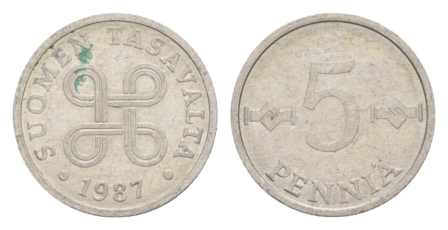 Финляндия 5 пенни 1987 KM 45a алюминий 4647-321