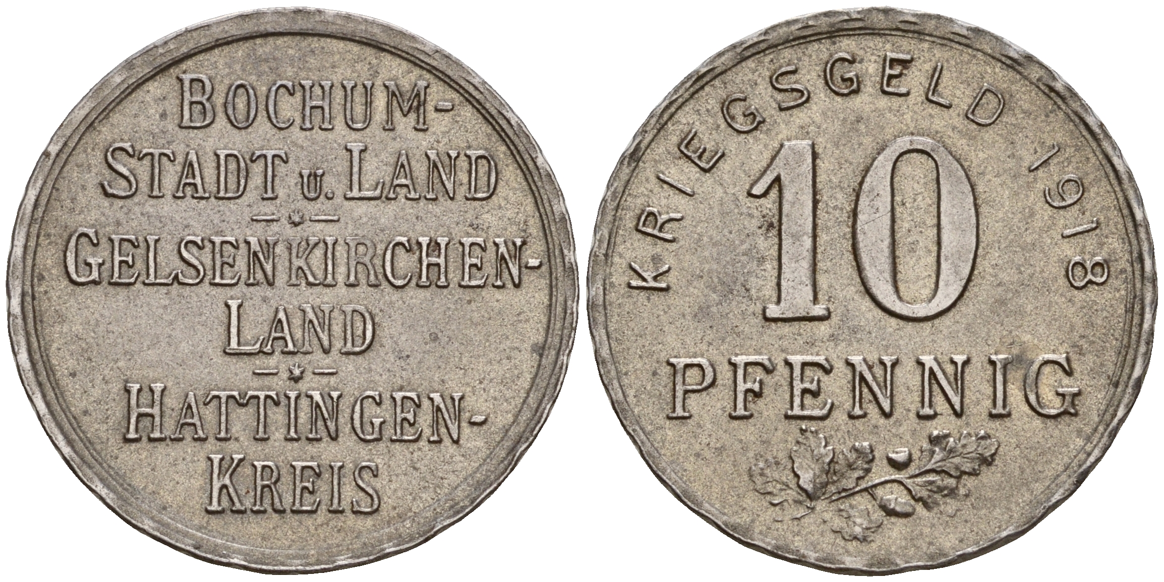 Германия, Бохум 10 пфеннигов 1918 Funck 49.1A b) железо 4606-211