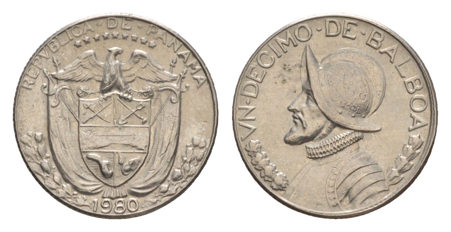 Панама 1/10 бальбоа (10 сентесимо) 1980 KM 10 медь плакированная медно-никелем 4644-157