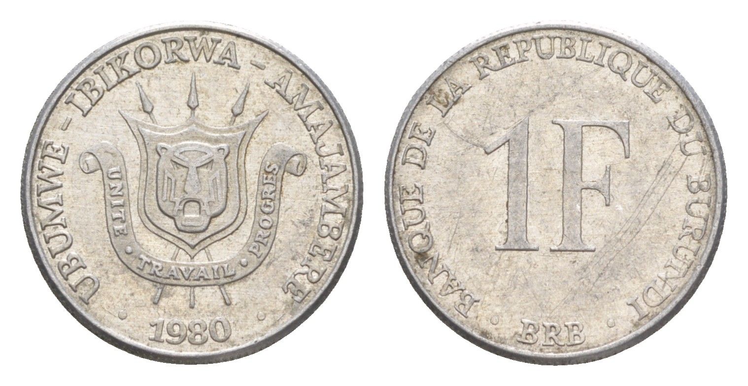 Бурунди 1 франк 1980 KM 19 алюминий aUNC 4649-432