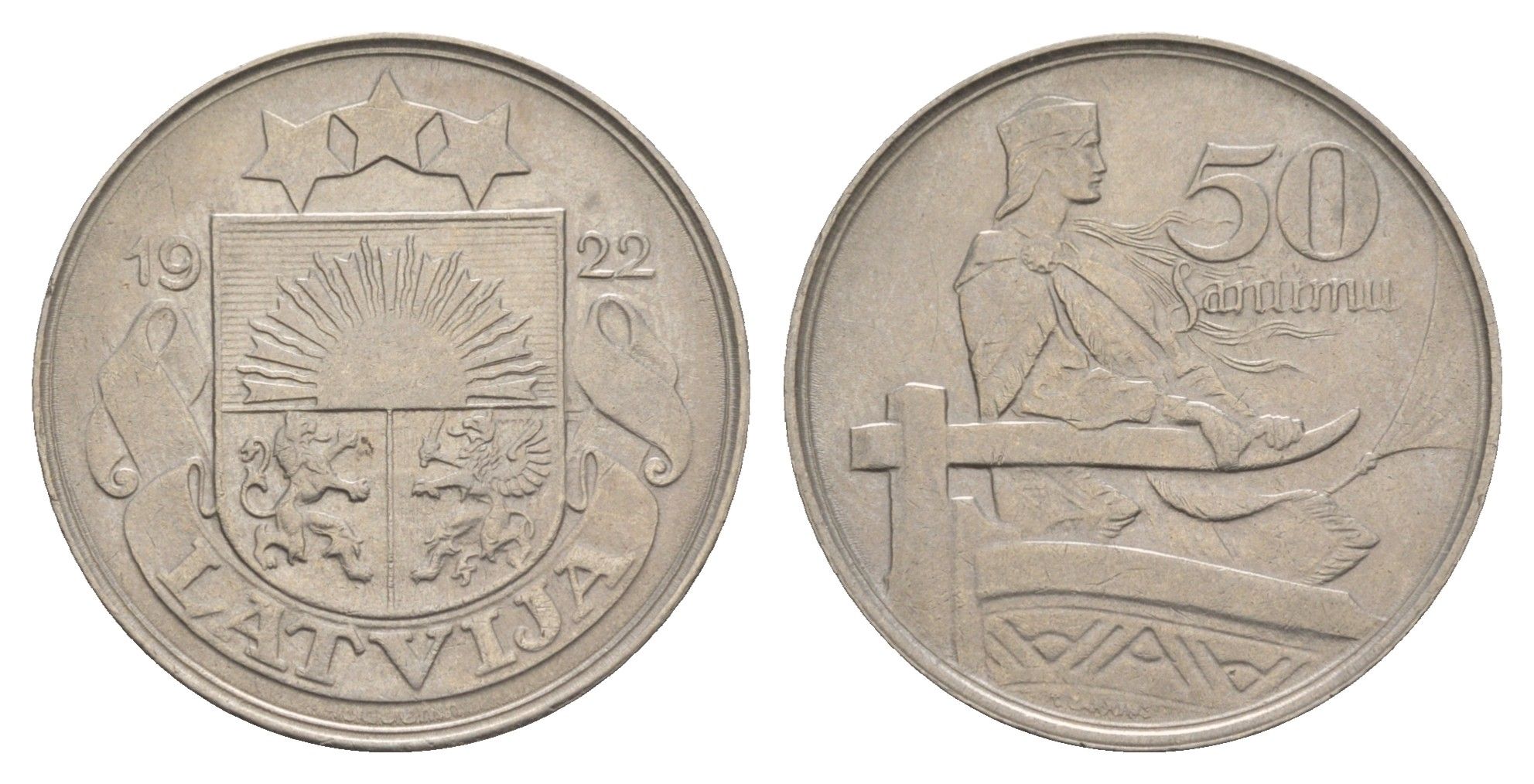 Латвия 50 сантимов 1922 год-тип KM 6 никель 4657-751