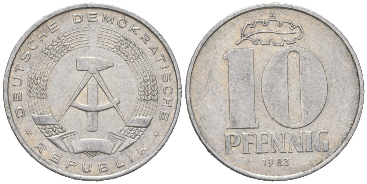 ГДР 10 пфеннигов 1983 A KM 10 алюминий 201-1115
