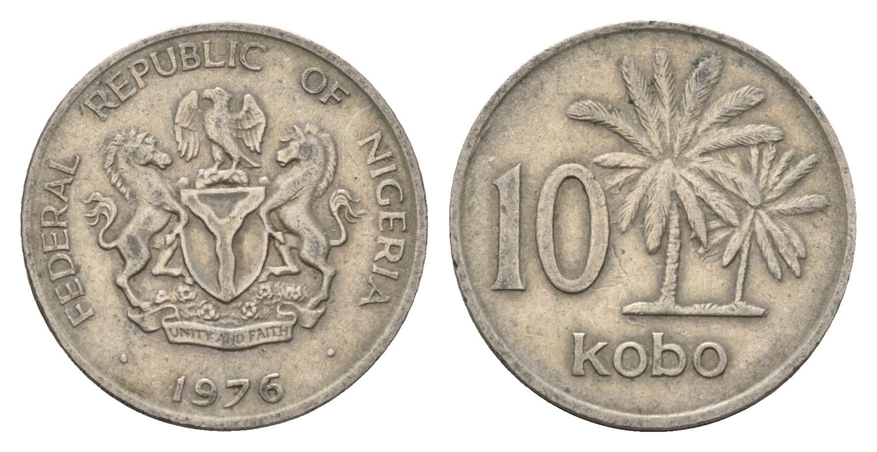 Нигерия 10 кобо 1976 пальмы KM 10.1 медно-никель 4703-453