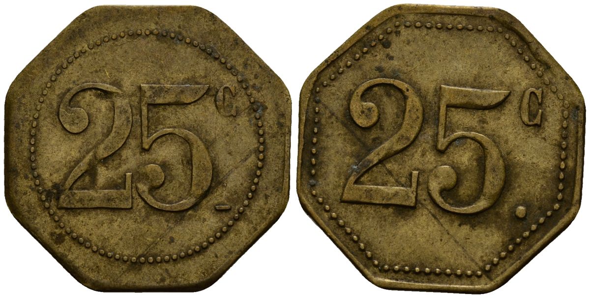 Франция 25 сантимов XIX-XX век ресторанный жетон латунь 4166-535