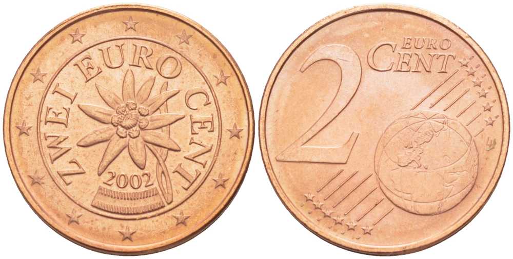 АВСТРИЯ 2 ЕВРОЦЕНТА 2002 KM 3083 сталь плакированная медью UNC 39-1027