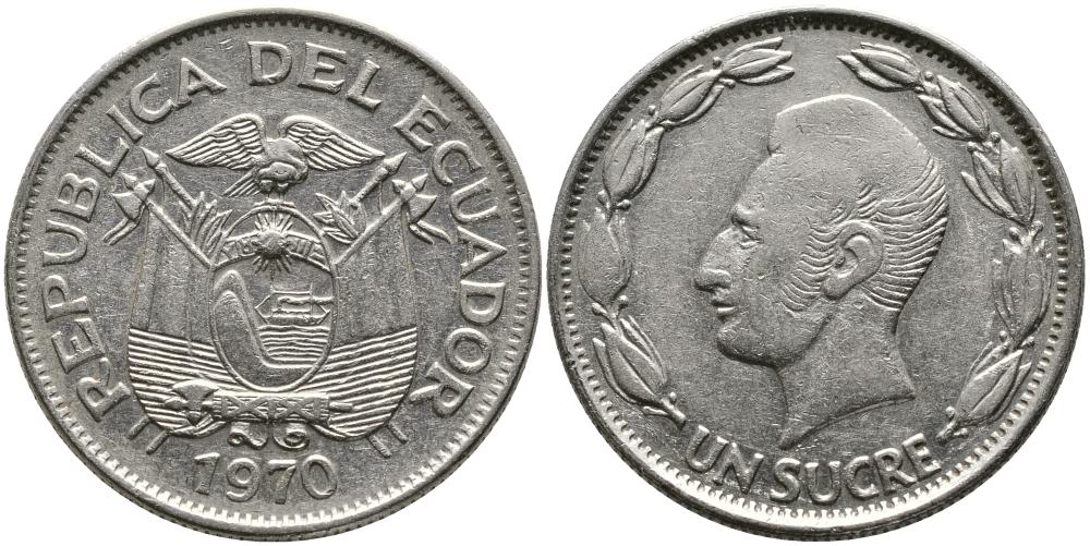 Эквадор 1 сукре 1970 KM 78b сталь плакированная никелем 3336-626