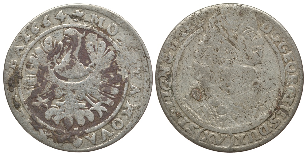 Силезия-Легница-Бжег 15 крейцеров 1664 Георг III (1639-1664) серебро 413-1613