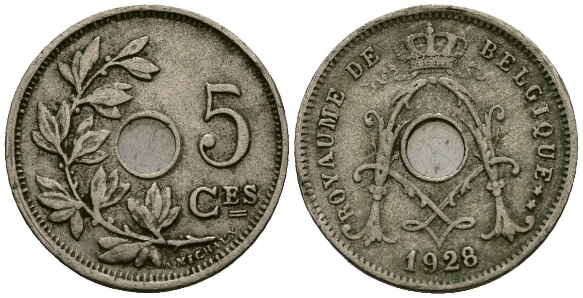 Бельгия 5 сантимов 1928 Belgique KM 66 медно-никель 4173-568