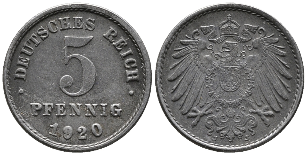 ГЕРМАНИЯ 5 ПФЕННИГОВ 1920 J KM 19, J. 297 железо 39-264