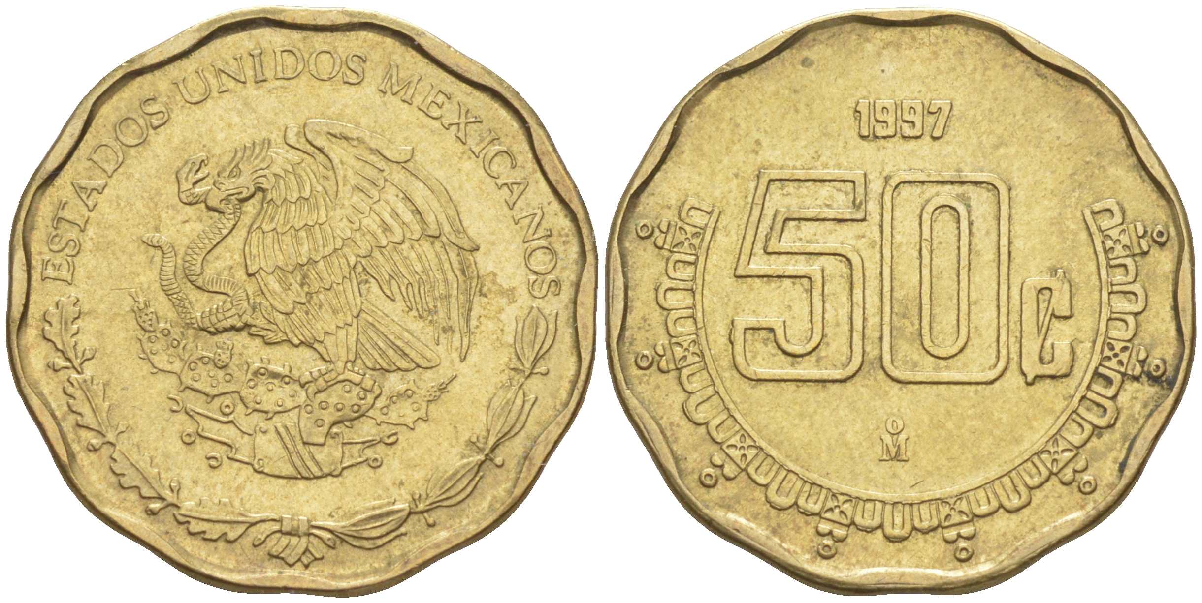 Мексика 50 сентаво 1997 Мо KM 549 алюминиевая бронза 113-1053