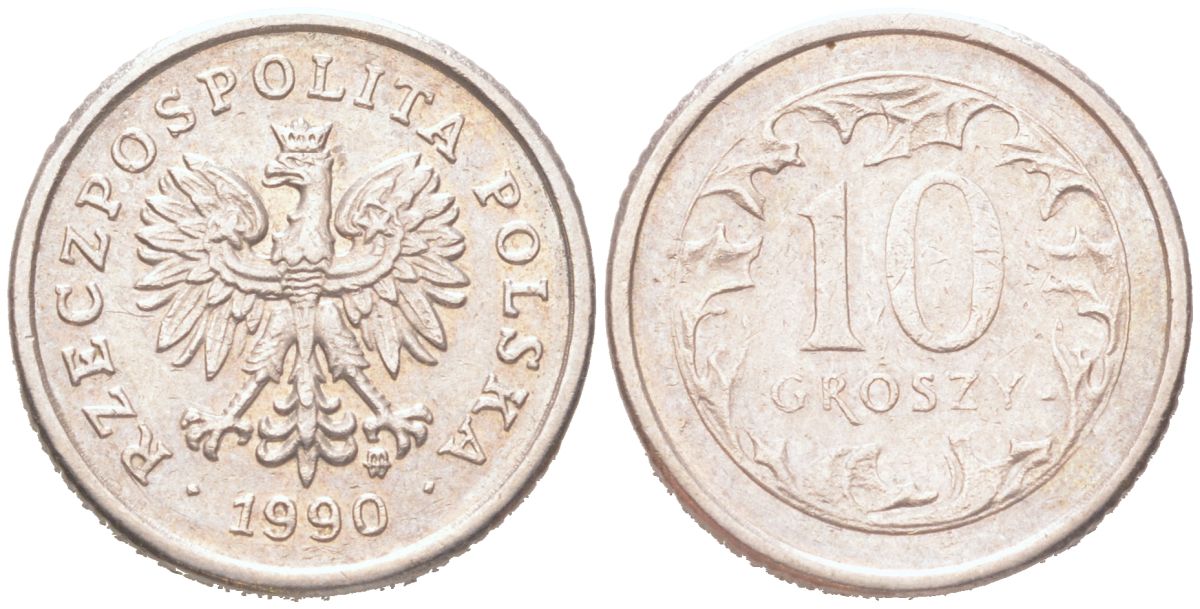 Польша 10 грошей 1990 Y 279 медно-никель UNC 4614-631