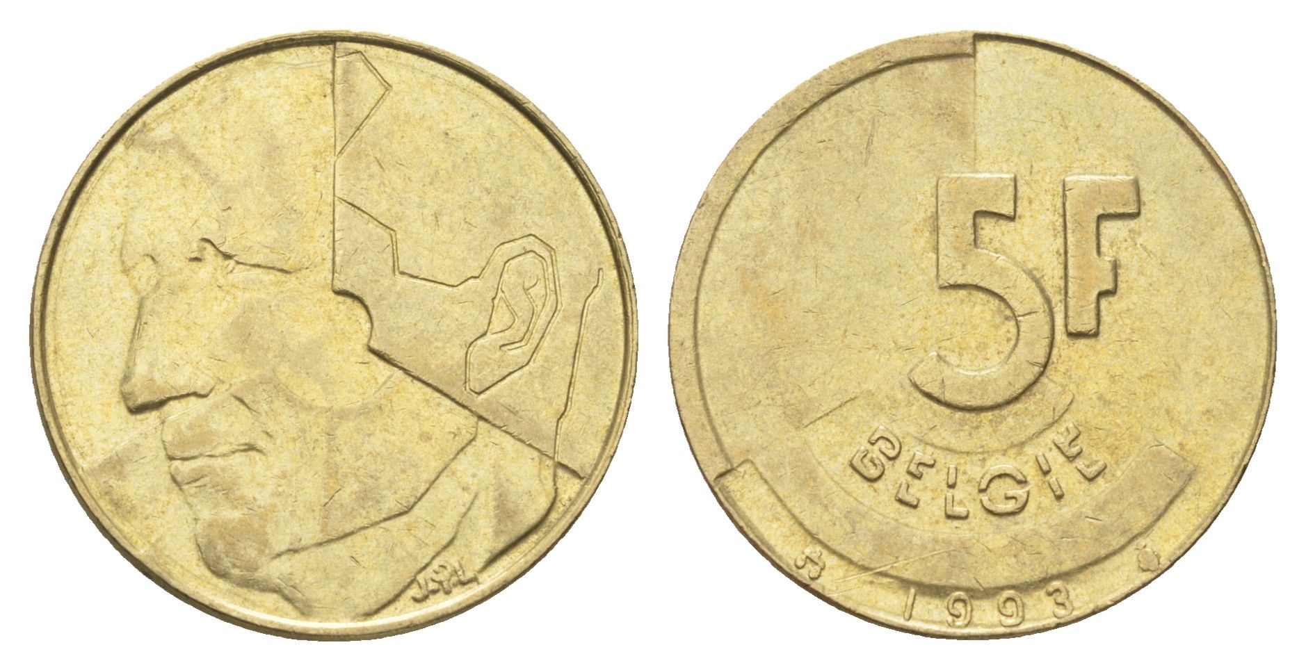 Бельгия 5 франков 1993 Belgie, Бодуэн I (1951-1993) KM 164 медь алюминий никель 4706-336