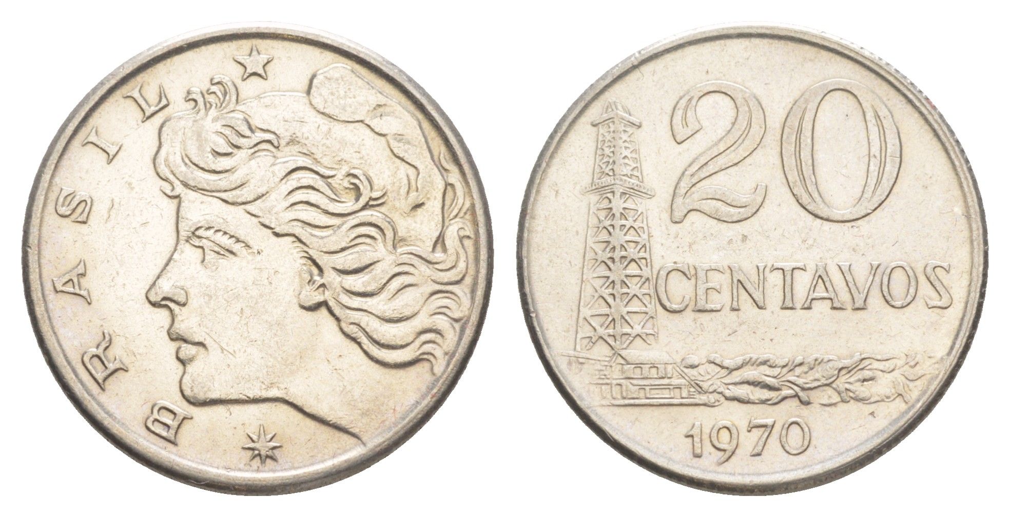 Бразилия 20 сентаво 1970 KM 579.2 медно-никель aUNC 4642-1037