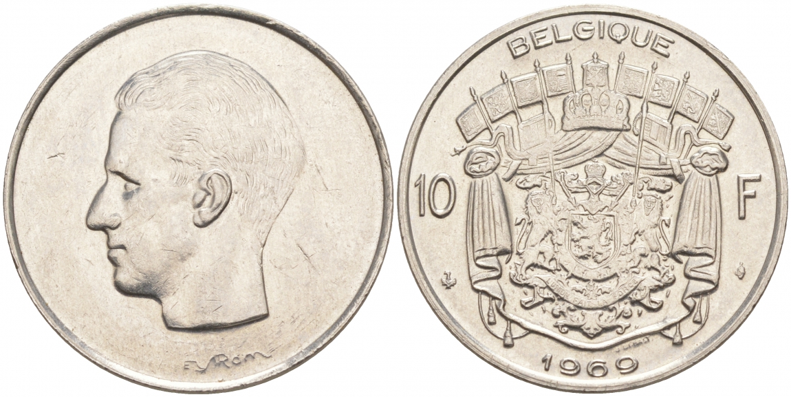 Бельгия 10 франков 1969 Belgique, Бодуэн I (1951-1993) KM 155.1 никель 69-233